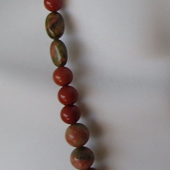 Jasper Unakite Copper Necklace Earrings Set Overlapping Discs Beads Flower Clasp - Picture 9 of 11